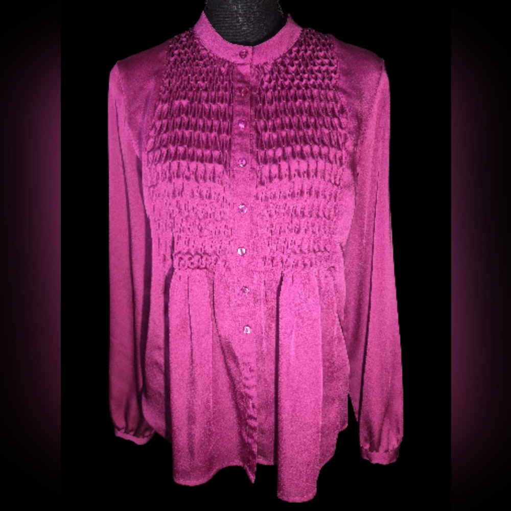 Chadwick's Magenta Smocked Front Long Sleeve Blouse - Size 10